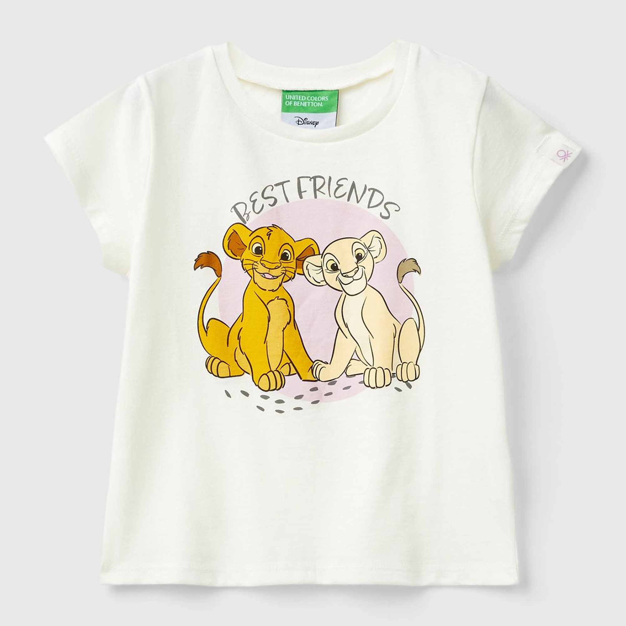 Kız Çocuk Ekru Kol Ucu Logo Etiketli Lion King Baskılı Normal Kesim T-Shirt