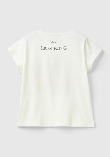  Kız Çocuk Ekru Kol Ucu Logo Etiketli Lion King Baskılı Normal Kesim T-Shirt