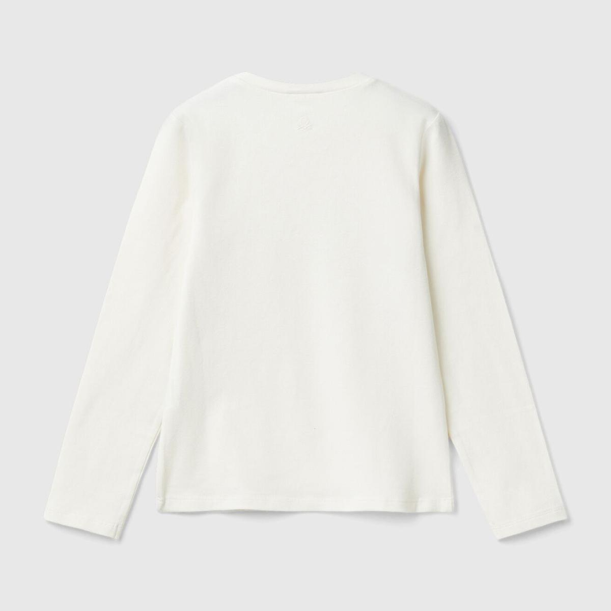 Kız Çocuk Ekru Önü Pullu Grafik Detaylı Dar Kesim Uzun Kollu T-Shirt