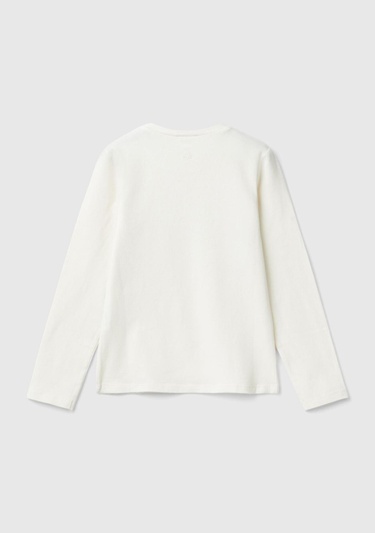  Kız Çocuk Ekru Önü Pullu Grafik Detaylı Dar Kesim Uzun Kollu T-Shirt