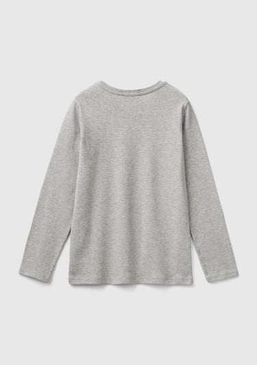  Kız Çocuk Gri Melanj Önü Parıltılı Logo Baskılı Regular Fit Uzun Kollu T-Shirt