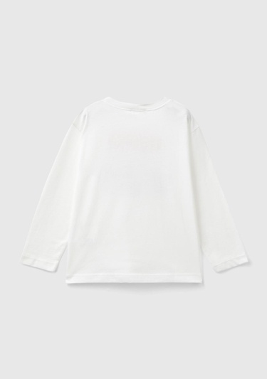  Erkek Çocuk Beyaz Önü Araç Baskılı Bisiklet Yaka Uzun Kollu T-Shirt