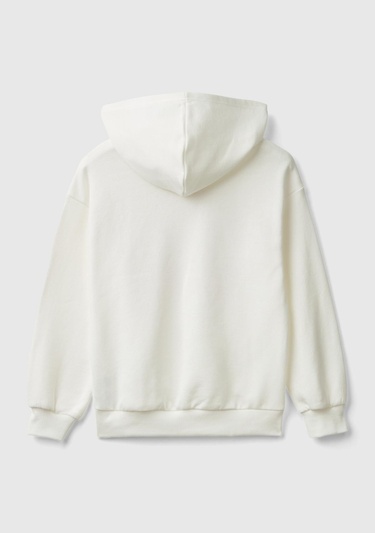  Kız Çocuk Beyaz Tweety Baskılı Düşük Omuz Rahat Kalıp Kapüşonlu Sweatshirt