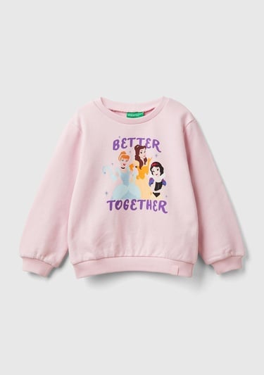  Kız Çocuk Açık Pembe Etek Ucu Logo Etiketli Prenses Baskılı Geniş Kesim Sweatshirt