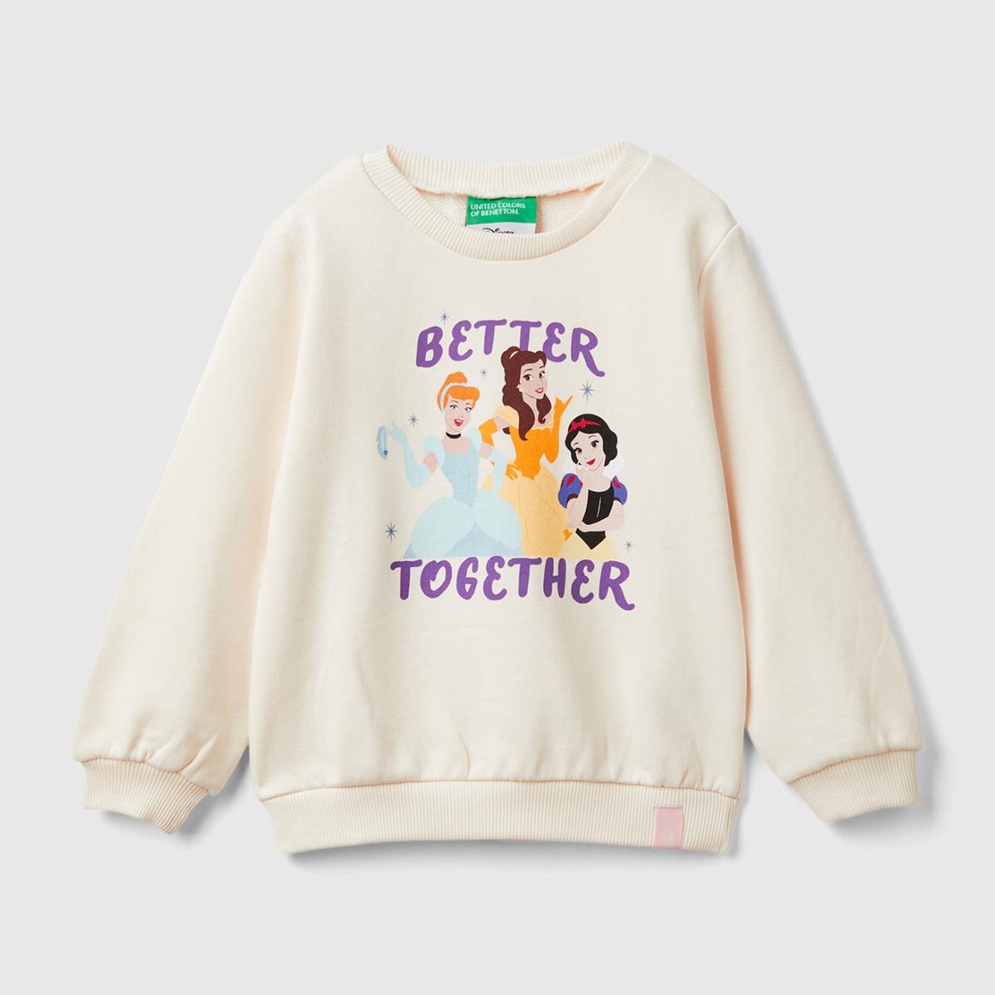 Kız Çocuk Ekru Etek Ucu Logo Etiketli Prenses Baskılı Geniş Kesim Sweatshirt