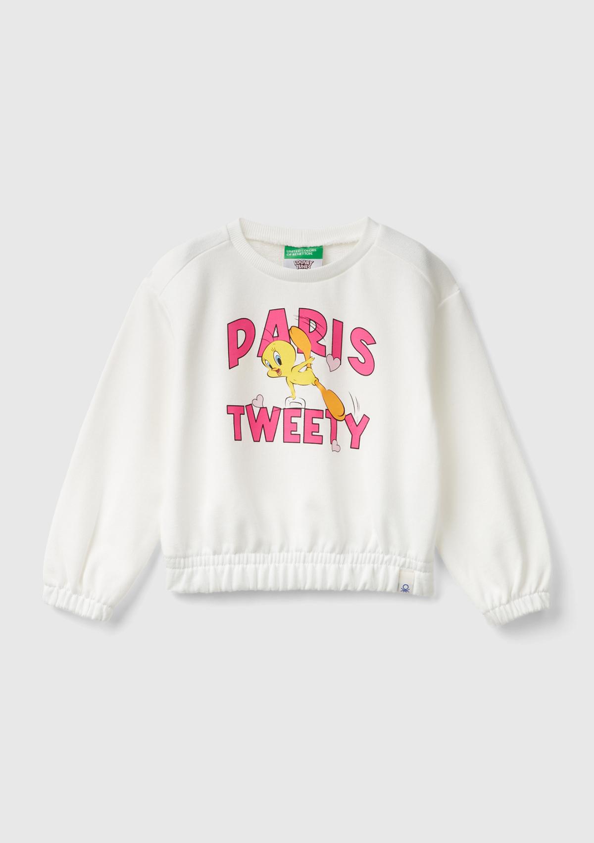  Kız Çocuk Beyaz Önü Lola Bunny Baskılı Normal Kesim Bisiklet Yaka Sweatshirt