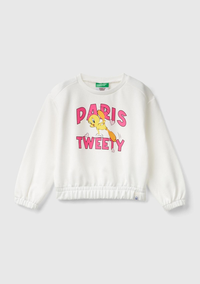  Kız Çocuk Beyaz Önü Lola Bunny Baskılı Normal Kesim Bisiklet Yaka Sweatshirt