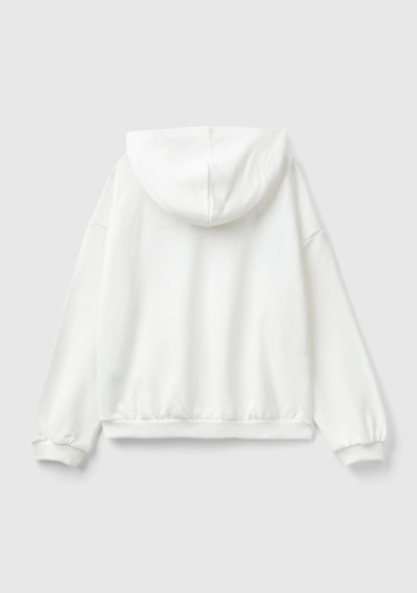  Kız Çocuk Beyaz Önü Su Bazlı Logo Baskılı Kapüşonlu Sweatshirt