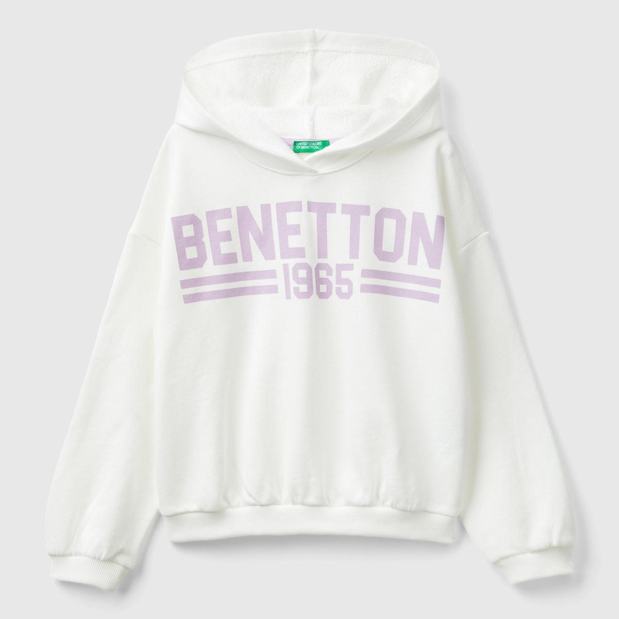 Kız Çocuk Beyaz Önü Su Bazlı Logo Baskılı Kapüşonlu Sweatshirt