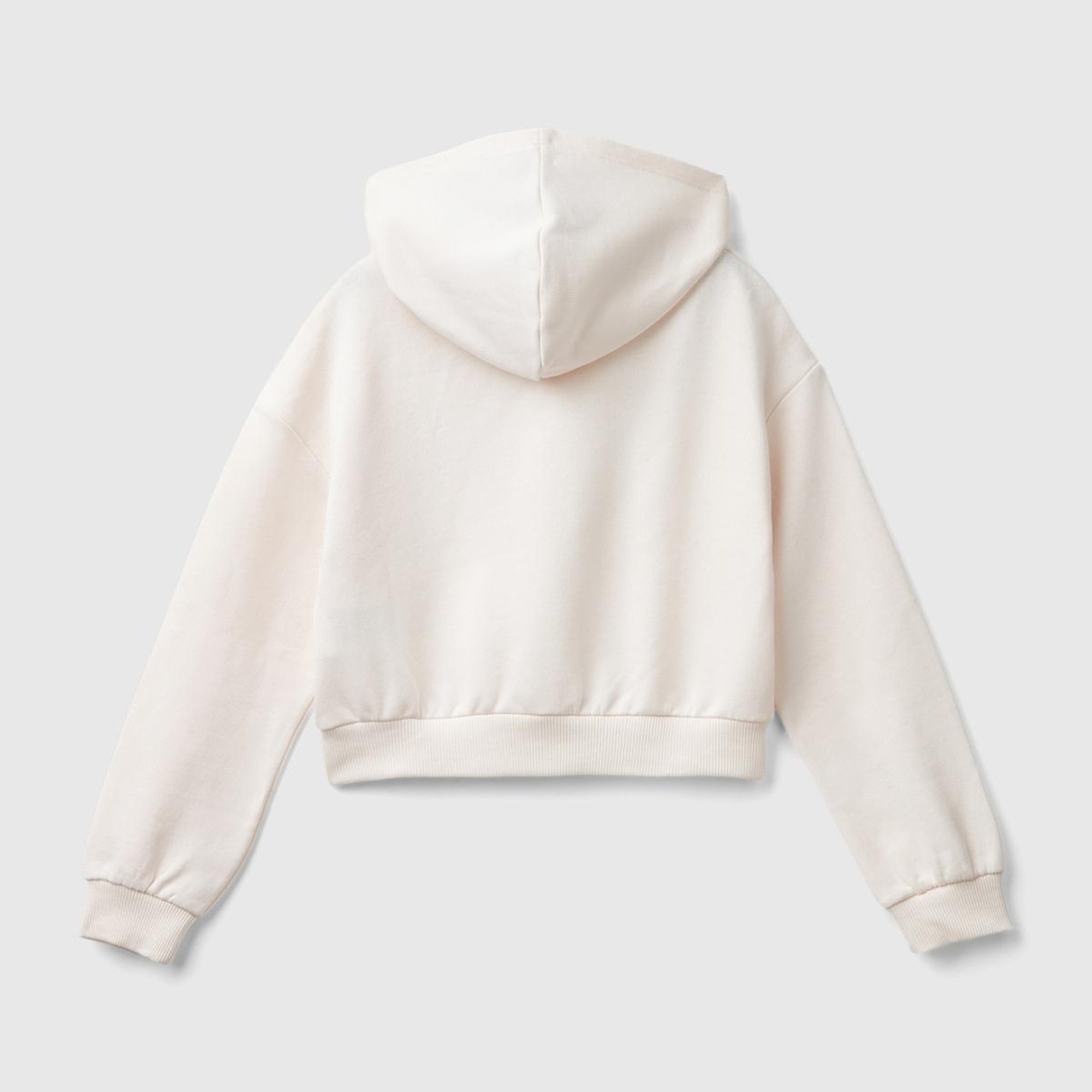 Kız Çocuk Ekru Etek Ucu Logolu Barbie Baskılı Kapüşonlu Kısa Sweatshirt