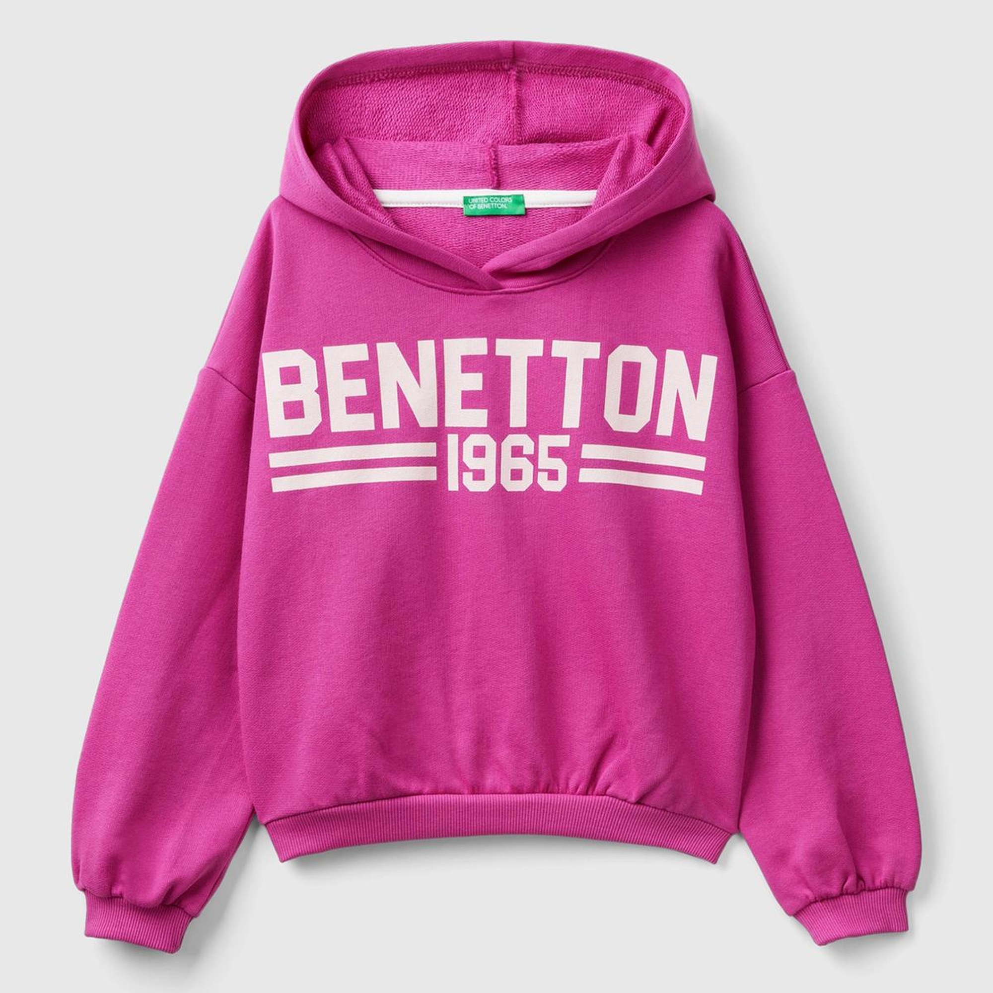 Kız Çocuk Fuşya Önü Su Bazlı Logo Baskılı Kapüşonlu Sweatshirt