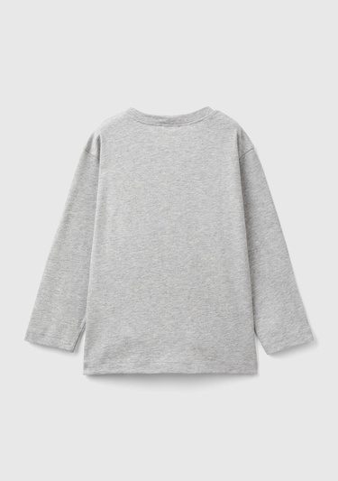  Erkek Çocuk Gri Melanj Önü Araç Baskılı Bisiklet Yaka Uzun Kollu T-Shirt