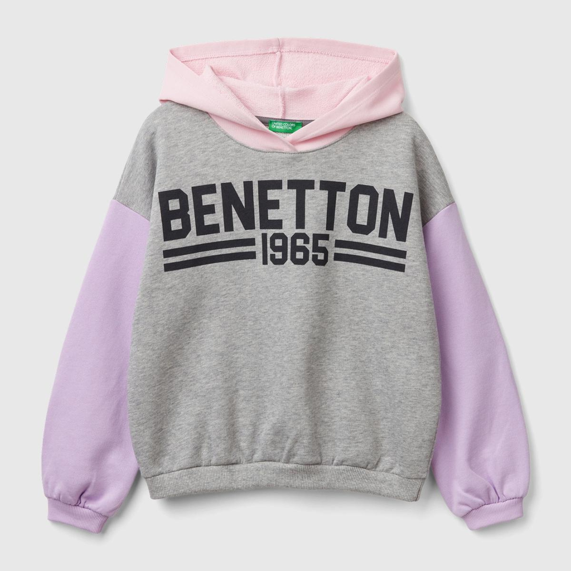 Kız Çocuk Gri Melanj Önü Su Bazlı Logo Baskılı Kapüşonlu Sweatshirt