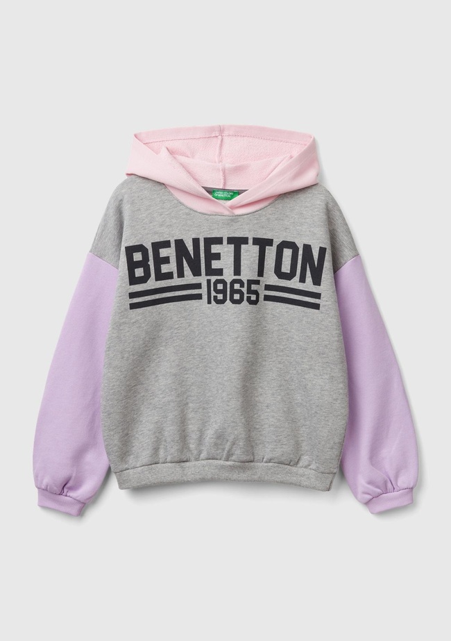  Kız Çocuk Gri Melanj Önü Su Bazlı Logo Baskılı Kapüşonlu Sweatshirt