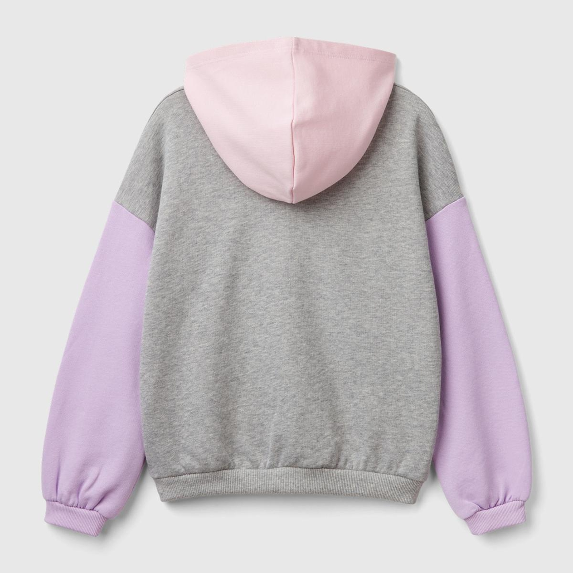 Kız Çocuk Gri Melanj Önü Su Bazlı Logo Baskılı Kapüşonlu Sweatshirt