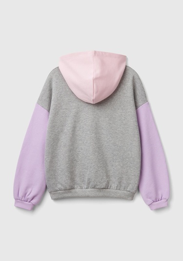  Kız Çocuk Gri Melanj Önü Su Bazlı Logo Baskılı Kapüşonlu Sweatshirt