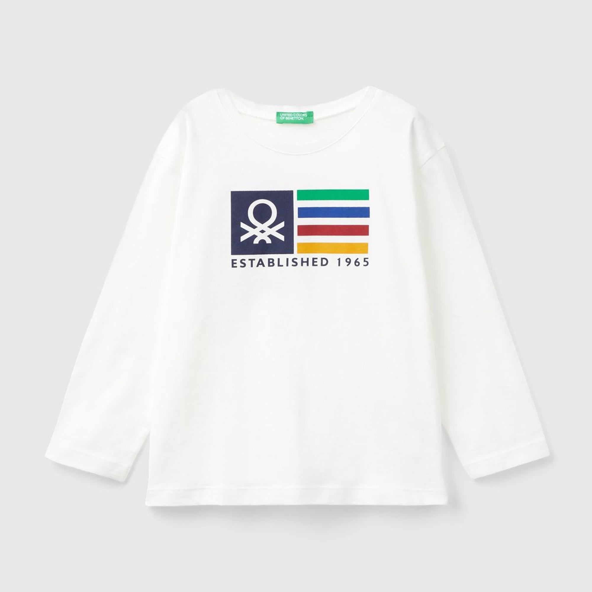 Erkek Çocuk Beyaz Çok Renkli Logo Baskılı Bisiklet Yaka Uzun Kollu T-Shirt