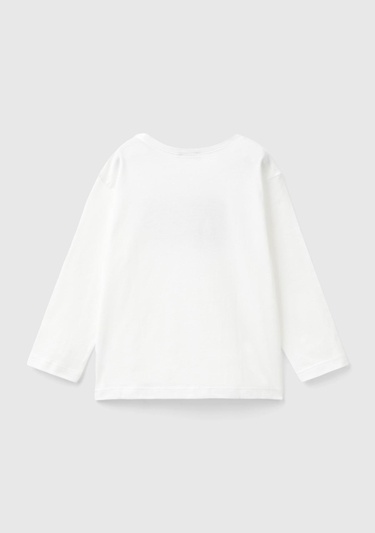  Erkek Çocuk Beyaz Çok Renkli Logo Baskılı Bisiklet Yaka Uzun Kollu T-Shirt