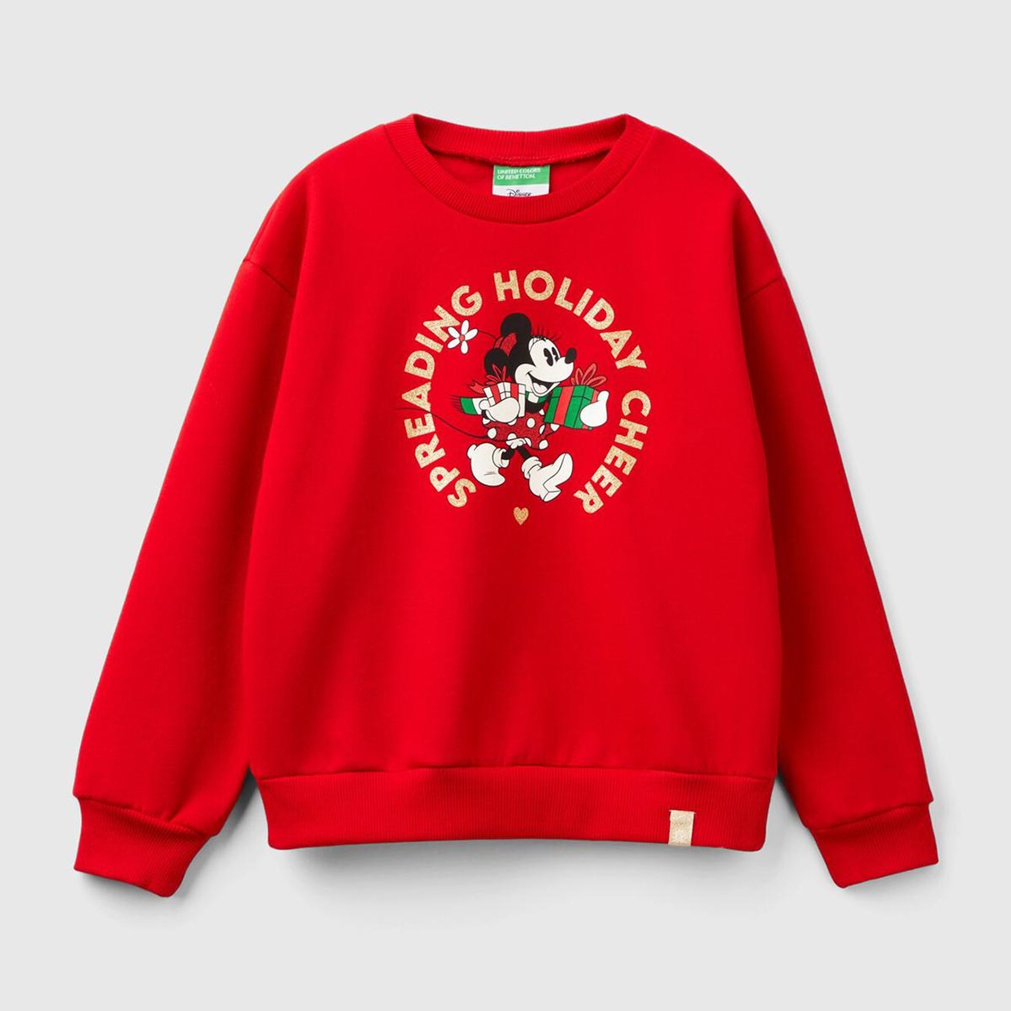 Kız Çocuk Kırmızı Etek Ucu Logolu Mickey Mouse Baskılı Rahat Kesim Sweatshirt