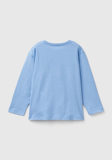  Erkek Çocuk Havacı Mavi Çok Renkli Logo Baskılı Bisiklet Yaka Uzun Kollu T-Shirt