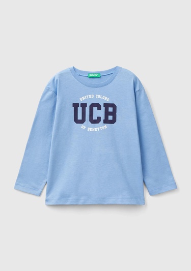  Erkek Çocuk Havacı Mavi Çok Renkli Logo Baskılı Bisiklet Yaka Uzun Kollu T-Shirt