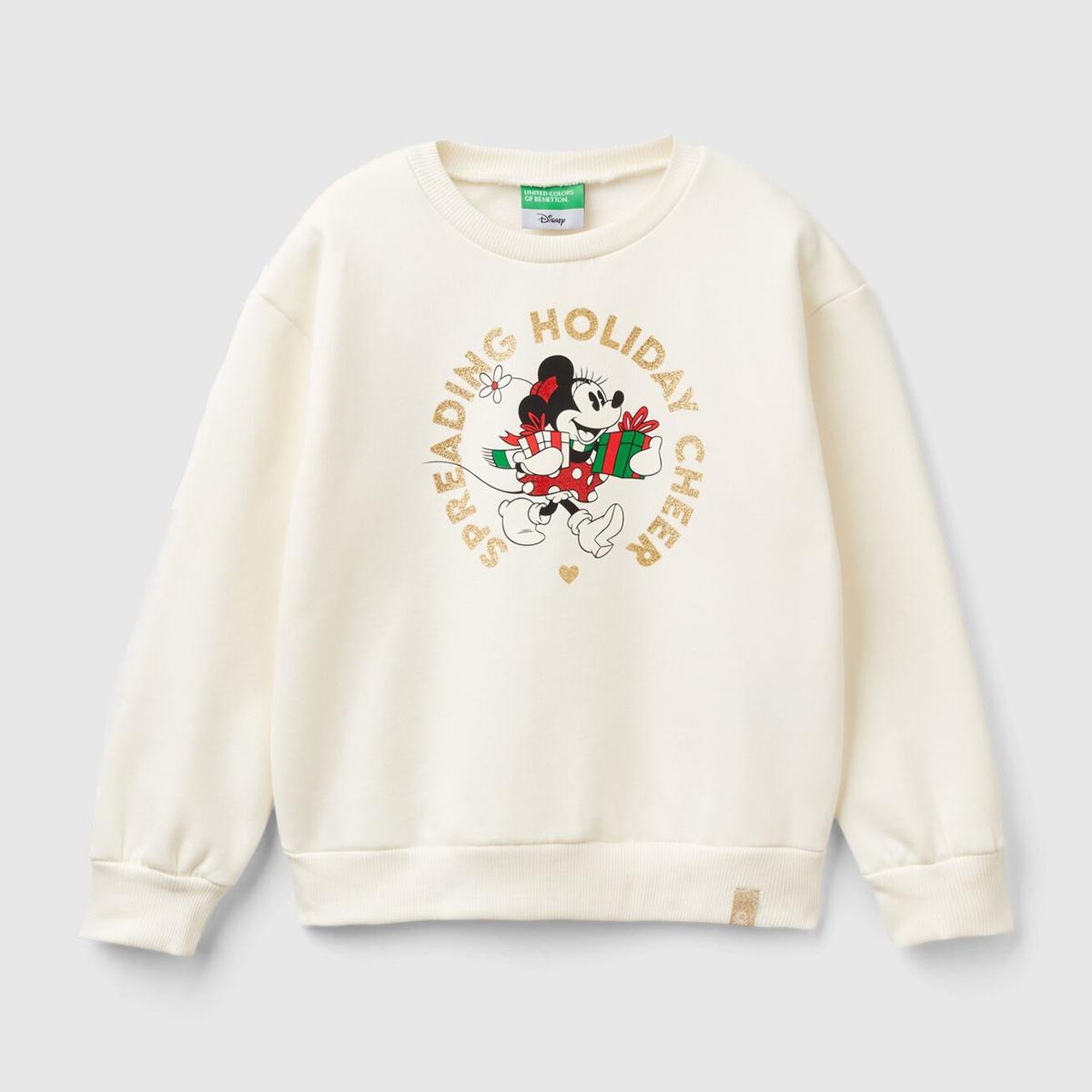 Kız Çocuk Ekru Etek Ucu Logolu Mickey Mouse Baskılı Rahat Kesim Sweatshirt