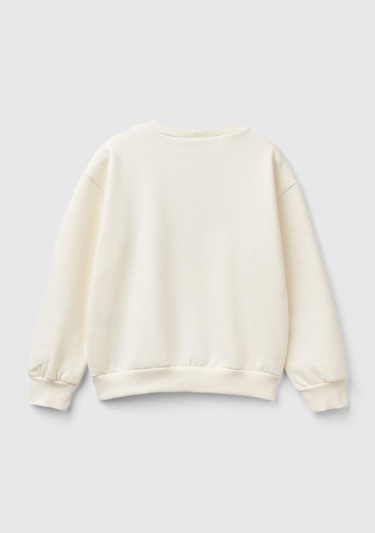  Kız Çocuk Ekru Etek Ucu Logolu Mickey Mouse Baskılı Rahat Kesim Sweatshirt