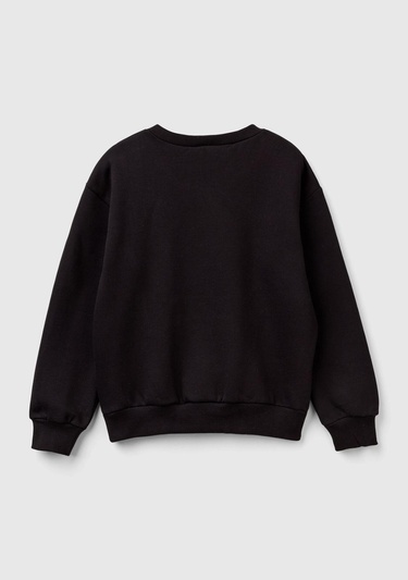  Kız Çocuk Siyah Etek Ucu Logolu Mickey Mouse Baskılı Rahat Kesim Sweatshirt