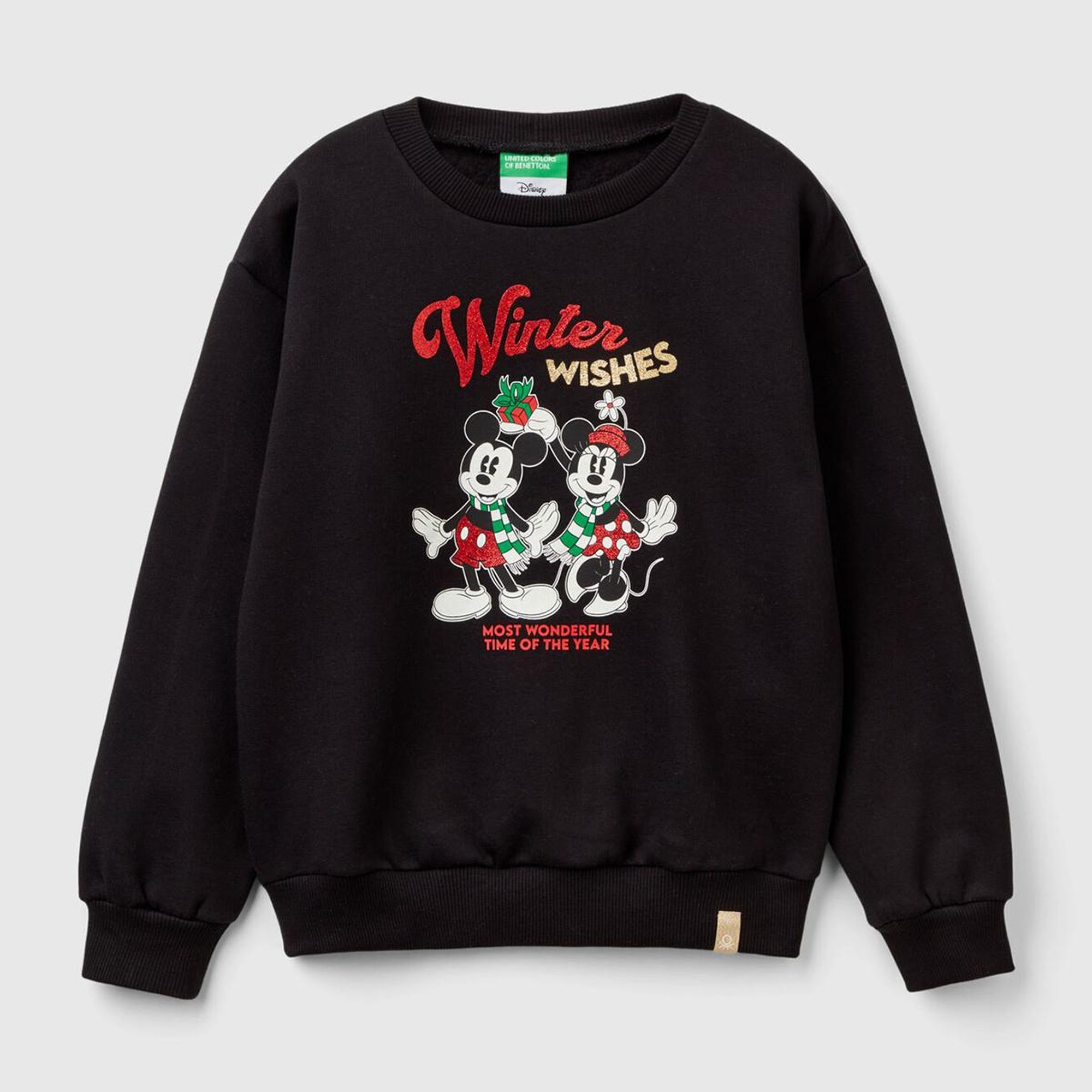 Kız Çocuk Siyah Etek Ucu Logolu Mickey Mouse Baskılı Rahat Kesim Sweatshirt