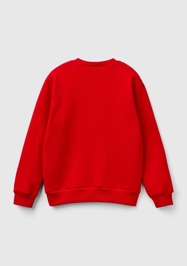  Erkek Çocuk Kırmızı Etek Ucu Logo Etiketli Mickey Mouse Baskılı Sweatshirt