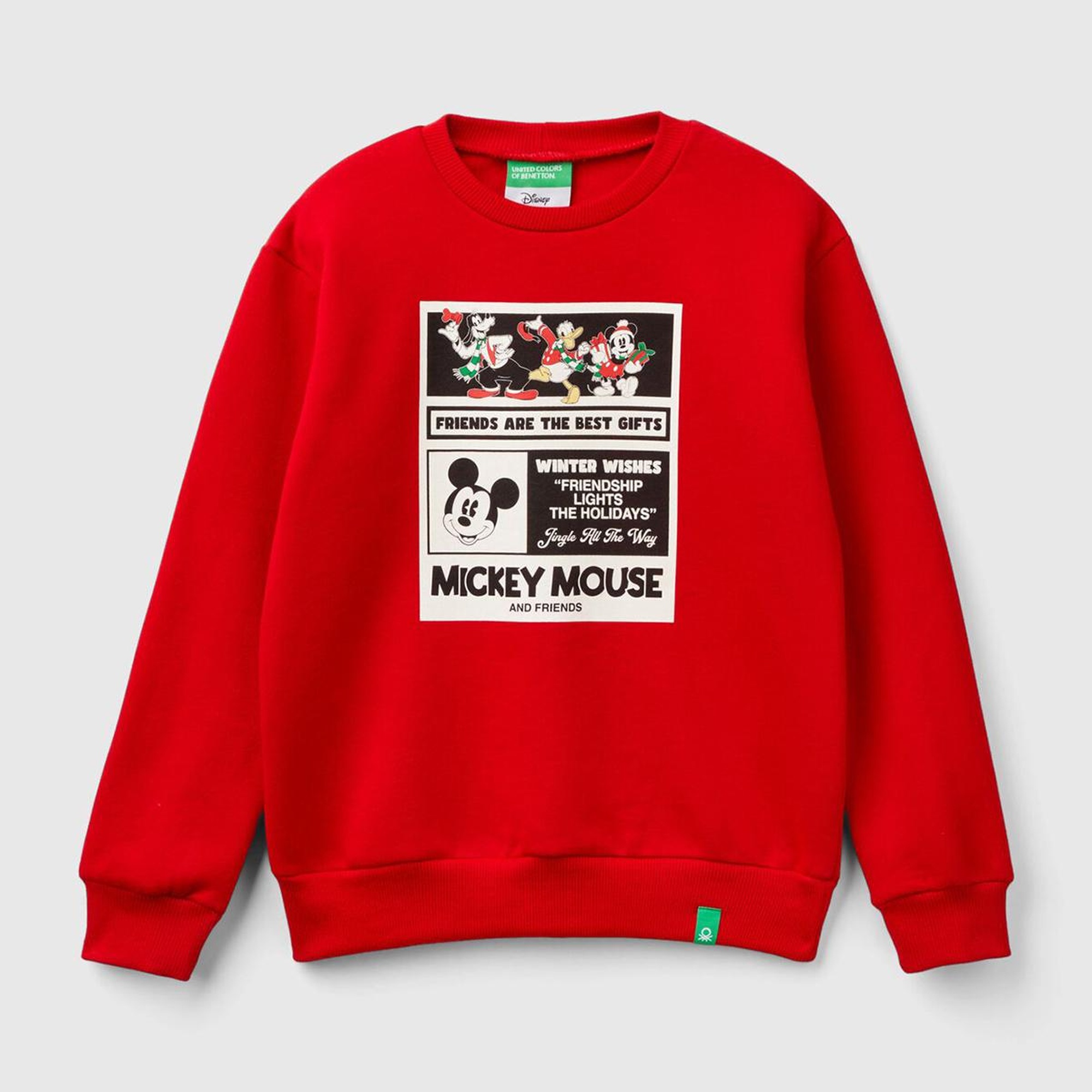 Erkek Çocuk Kırmızı Etek Ucu Logo Etiketli Mickey Mouse Baskılı Sweatshirt