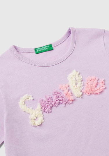  Kız Çocuk Lila Önü Baskılı Uzun Kollu Bisiklet Yaka T-Shirt