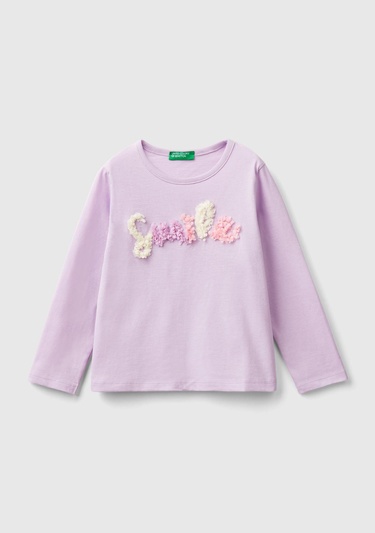  Kız Çocuk Lila Önü Baskılı Uzun Kollu Bisiklet Yaka T-Shirt