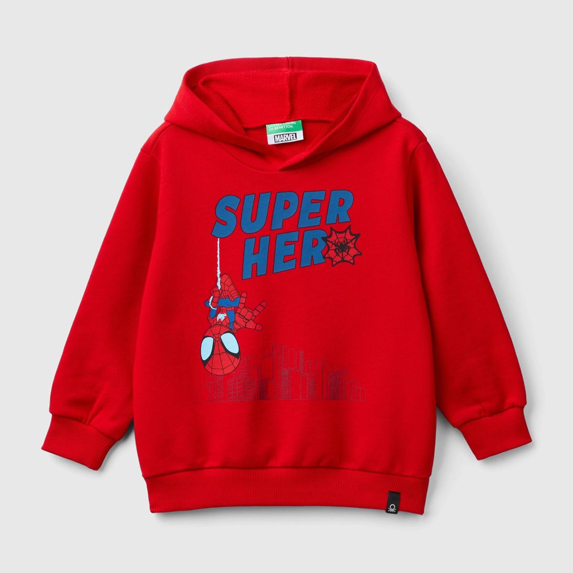 Erkek Çocuk Kırmızı Etek Ucu Logolu Önü ve Arkası Spiderman Baskılı Sweatshirt