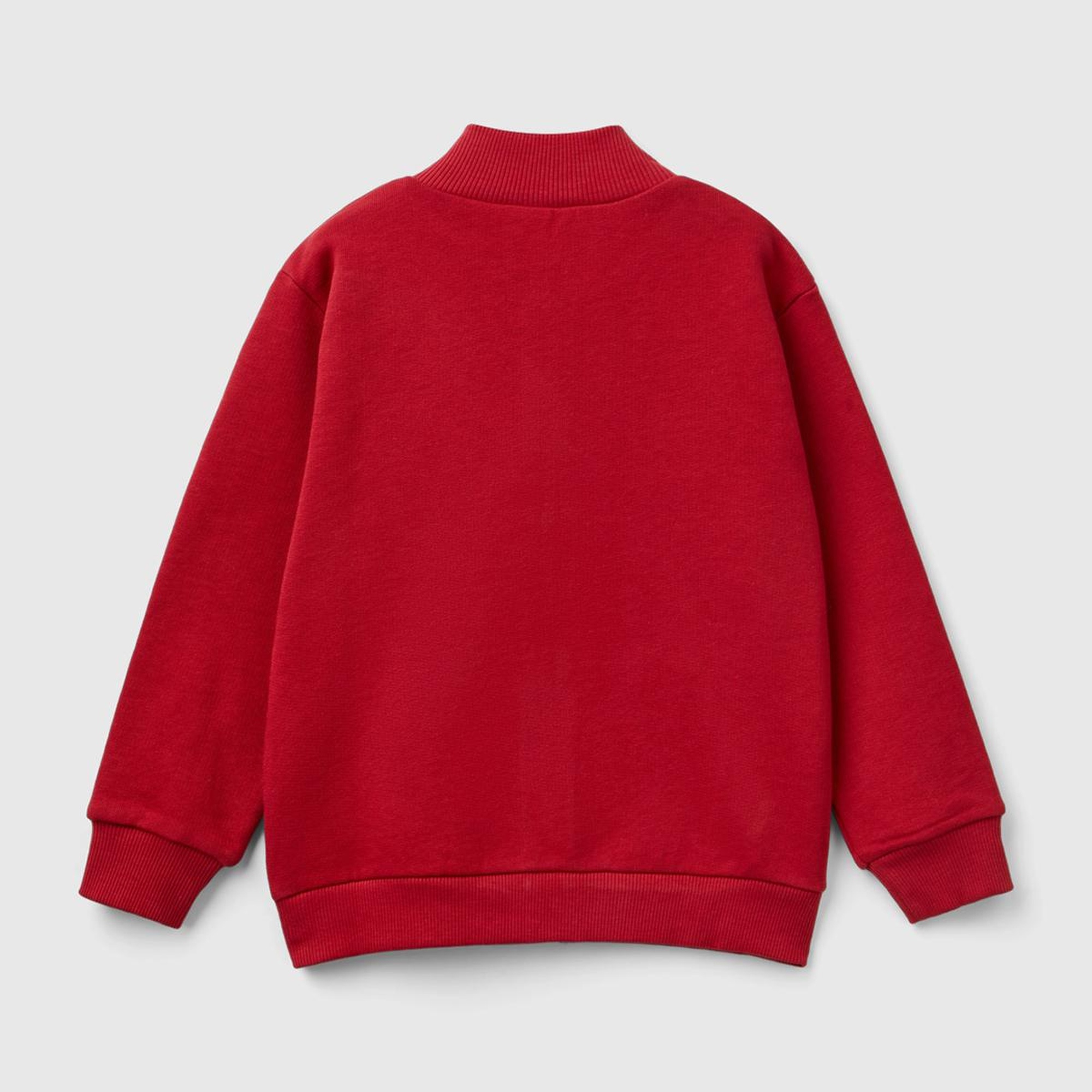 Erkek Çocuk Kırmızı Logo Baskılı Cepli Fermuarlı Dik Yaka Sweatshirt