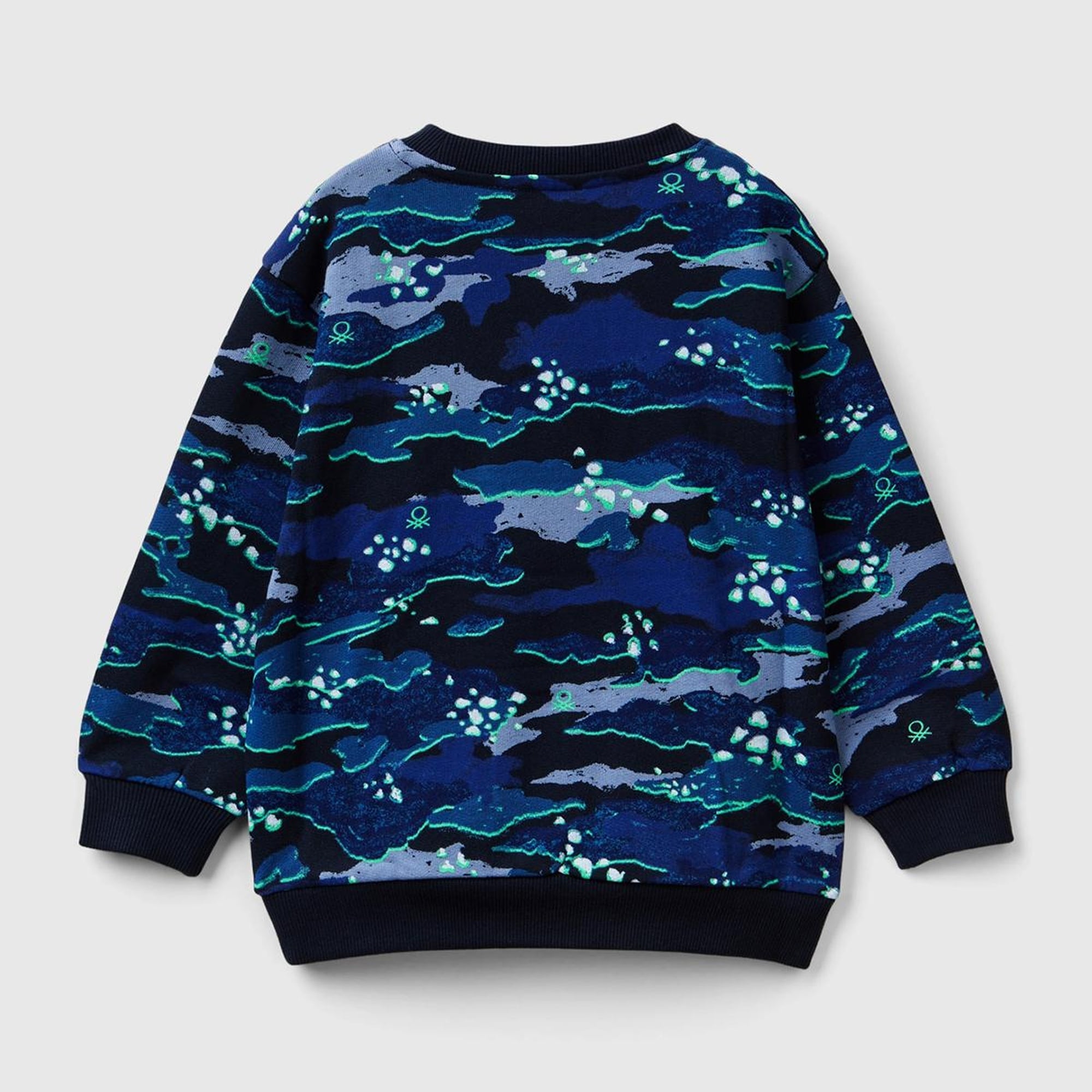 Erkek Çocuk Lacivert Kamuflaj Tamamı Kamuflaj Desenli Fermuarlı Cepli Bisiklet Yaka Sweatshirt