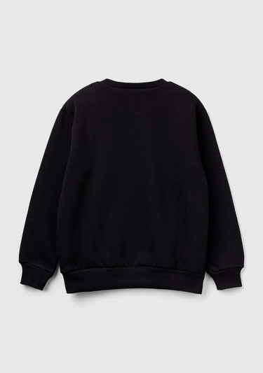  Erkek Çocuk Siyah Etek Ucu Logo Etiketli Mickey Mouse Baskılı Sweatshirt