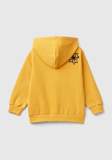  Erkek Çocuk Hardal Sarı Etek Ucu Logolu Önü ve Arkası Spiderman Baskılı Sweatshirt