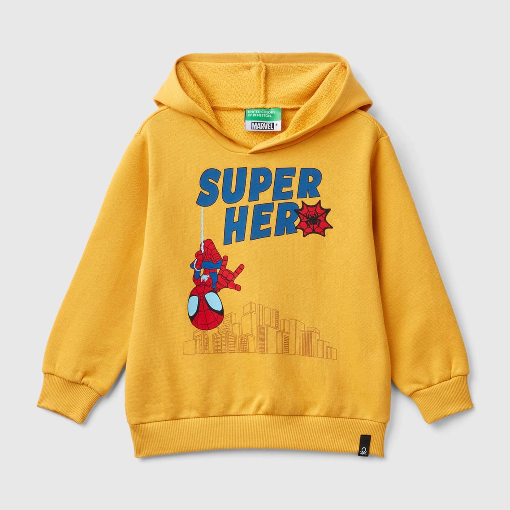 Erkek Çocuk Hardal Sarı Etek Ucu Logolu Önü ve Arkası Spiderman Baskılı Sweatshirt