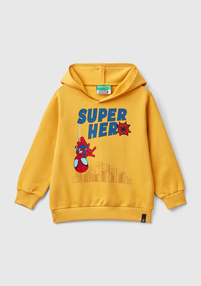  Erkek Çocuk Hardal Sarı Etek Ucu Logolu Önü ve Arkası Spiderman Baskılı Sweatshirt