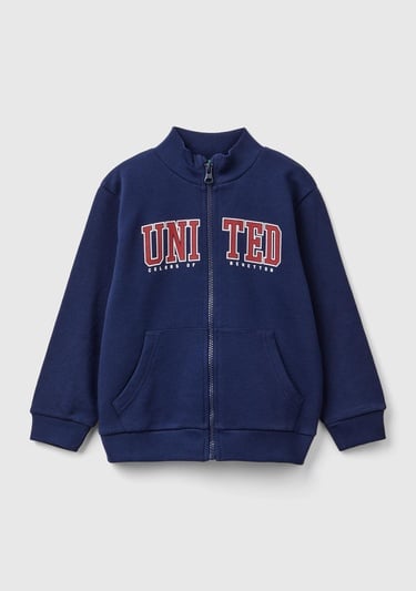  Erkek Çocuk Lacivert Logo Baskılı Cepli Fermuarlı Dik Yaka Sweatshirt