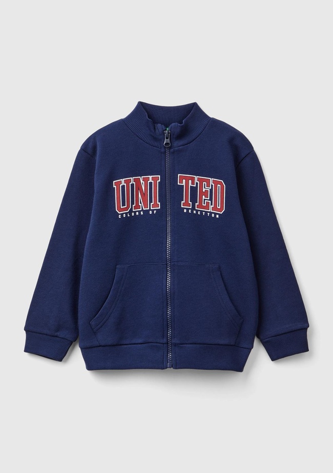  Erkek Çocuk Lacivert Logo Baskılı Cepli Fermuarlı Dik Yaka Sweatshirt