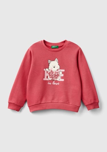  Kız Çocuk Gül Kurusu Önü İşlemeli Ribana Detaylı Normal Kesim Bisiklet Yaka Sweatshirt