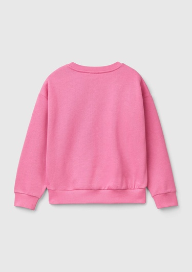  Kız Çocuk Pembe Önü Kalpli Payetli Düşük Omuz Bisiklet Yaka Sweatshirt
