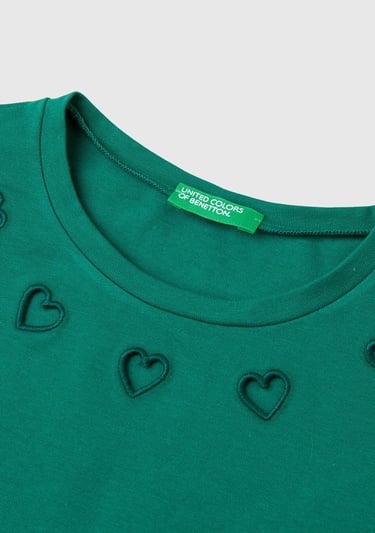  Kız Çocuk Çam Yeşili Etek Ucu Logo Etiketli Yaka Detaylı Uzun Kollu T-Shirt