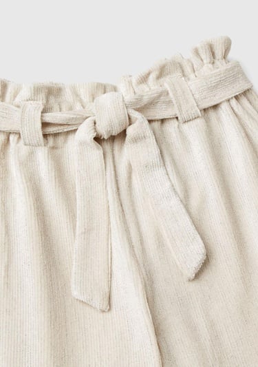  Kız Çocuk Krem Beli Fırfırlı Kuşaklı Geniş Paça Eşofman Altı