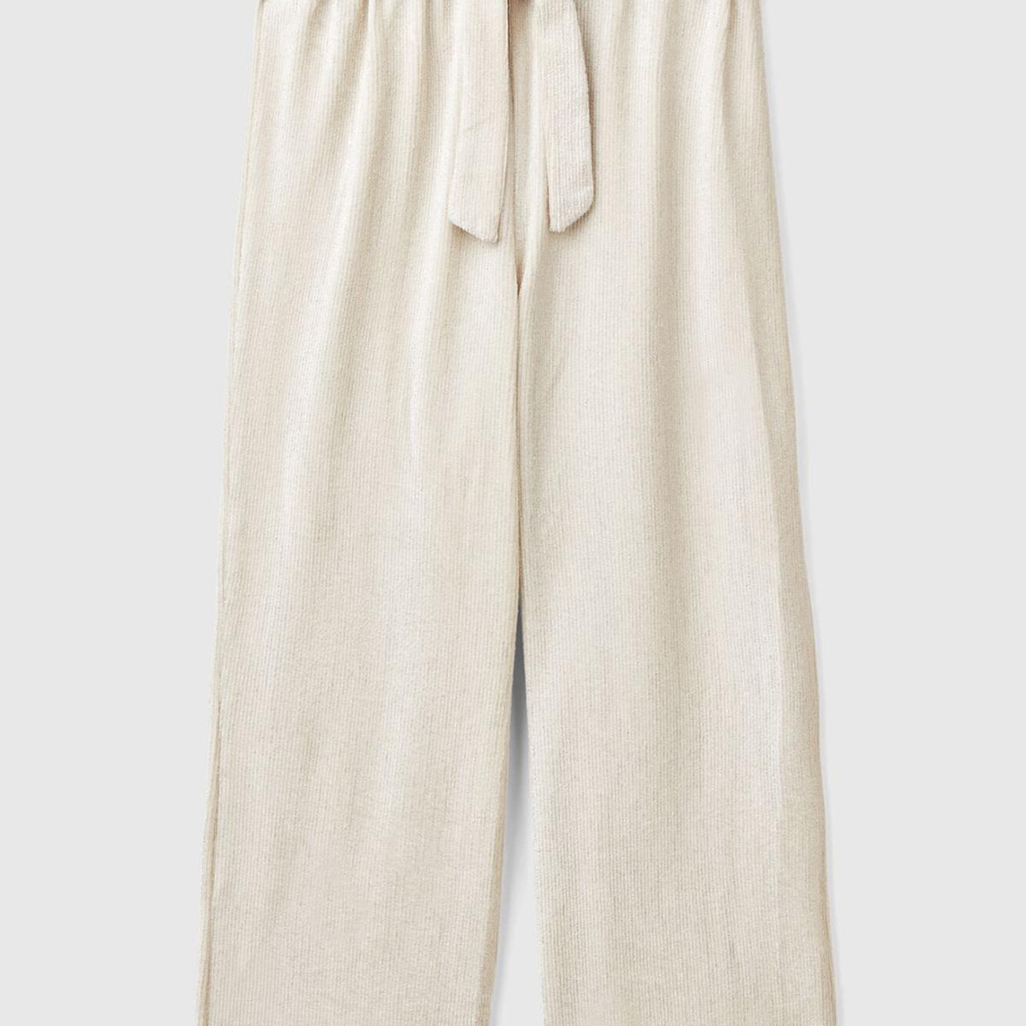 Kız Çocuk Krem Beli Fırfırlı Kuşaklı Geniş Paça Eşofman Altı