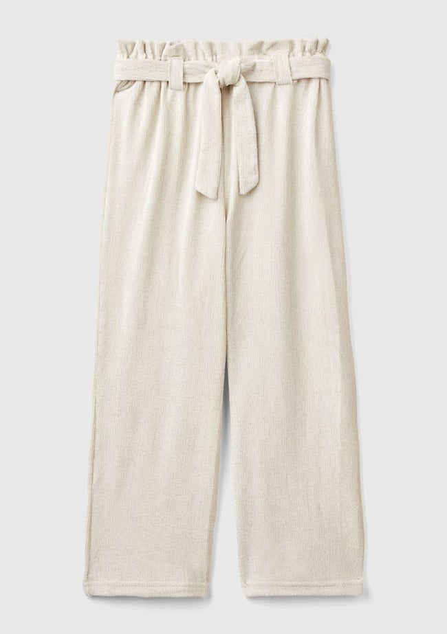  Kız Çocuk Krem Beli Fırfırlı Kuşaklı Geniş Paça Eşofman Altı