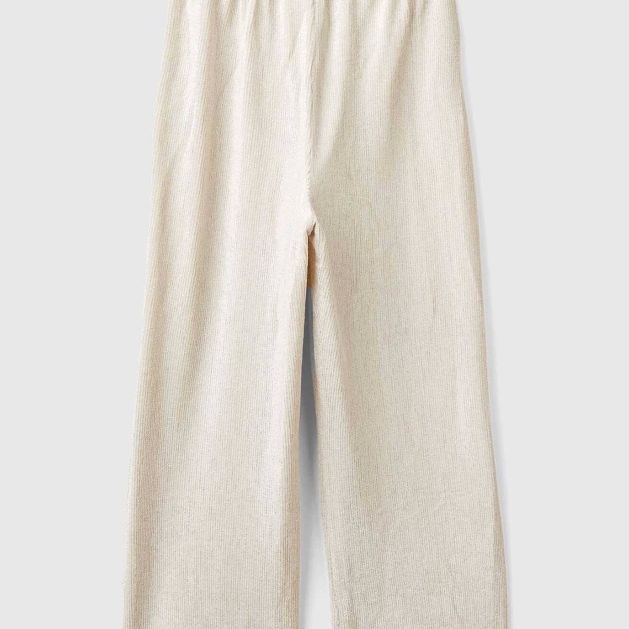 Kız Çocuk Krem Beli Fırfırlı Kuşaklı Geniş Paça Eşofman Altı