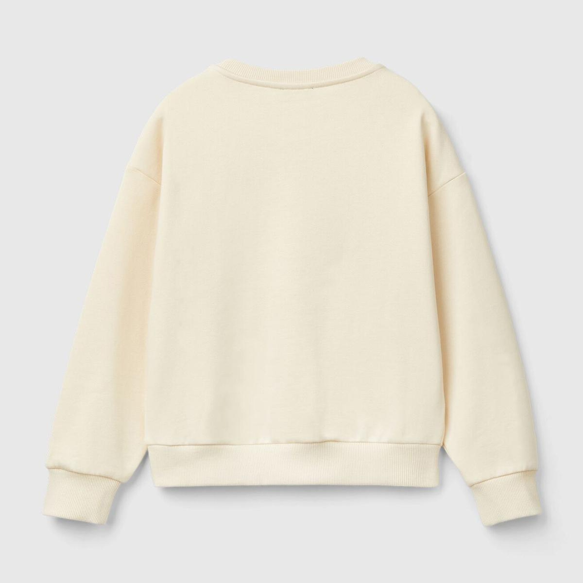 Kız Çocuk Ekru Önü Kalpli Payetli Düşük Omuz Bisiklet Yaka Sweatshirt